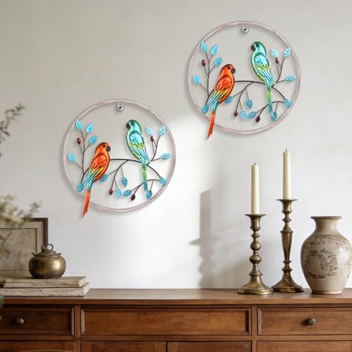 Newinhome 2 Pieces Metal Parrot Wall Art Bird Decor - color: 2 Pcs parrots