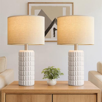 Seealle 23" Modern Ceramic Table Lamps Set of 2, Lamps for Bedroom, White - color: White