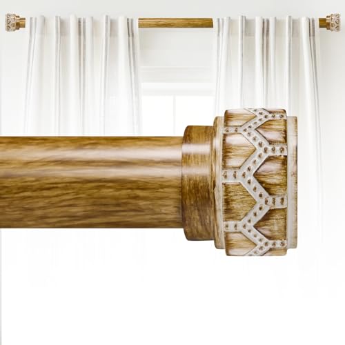 Wood Curtain Rod 48-84 Inch Heavy Duty Boho Carved Finial - color: Wood, size: 48-84"