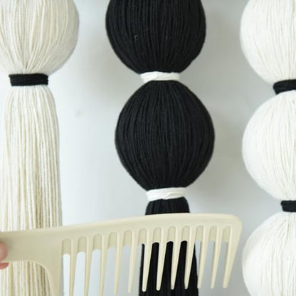 Macrame Wall Hanging Black White Sphericity Fiber Yarn Art 39"W*39"L - color: Black and White