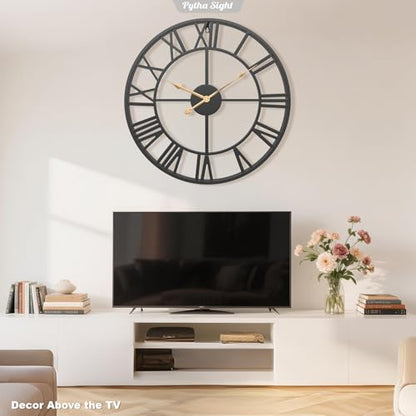 Pytha Sight 20 Inch Metal Roman Numerals Large Wall Clocks for Living Room - color: Black Roman, size: 20 Inch