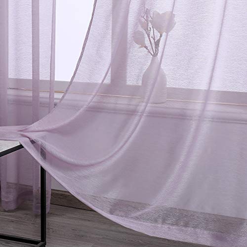 DONREN Lilac Purple Luxury Textured Sheer Window Panel Curtains Grommet Top Sheer Drapes for Windows 52 Wide x 63 inch Length 2 Panels - color: Lavender Purple, size: 52"W x 63"L (Pack of 2)