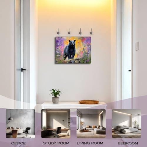 Halioyo Black Bear Canvas Wall Art, Wildflower Bear Print(12x16 in) - color: Painting-09, size: 16"L x 12"W