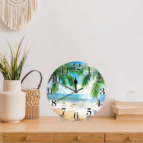 Tropical Beach Coconut Tree Wall Clock Battery Operated 10 in Round Wall Clocks Slilent Non Ticking Quartz Analog Clock for Bedroom Kids Living Room Classroom Decor - color: Tropical Beach Coconut Tree