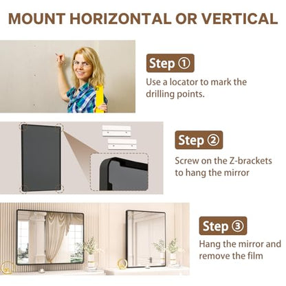 pertetey Black Bathroom Mirror, Aluminum Frame Wall Mirror, 40 x 32 in - size: 40"L x 32"W