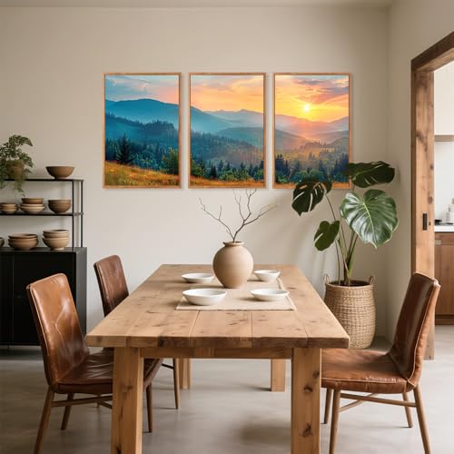 Aurlan 3 Pcs Mountain Sunset Framed Canvas Wall Art 16x24 Inch - color: Boho Mountain Sunset Landscape, size: 16"L x 24"W