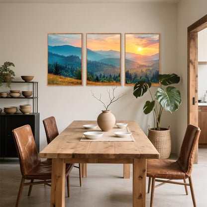 Aurlan 3 Pcs Mountain Sunset Framed Canvas Wall Art 16x24 Inch - color: Boho Mountain Sunset Landscape, size: 16"L x 24"W