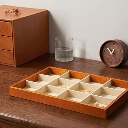 Oirlv Solid Wood Jewelry Tray,Jewelry Drawer Organizer,12 Grid - color: Creamy-white 12 grid tray