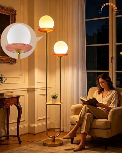 Lightdot 2-Globe Floor Lamp Dimmable with Red Glass Tray Gold Floor Lamp - color: Red-2U Gold