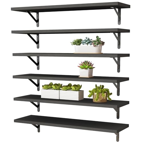YGEOMER 23.6 in Floating Shelves for Wall Home Decor, Black Set of 6 - color: Black, size: 23.6 x 6.1 x 0.59 inches