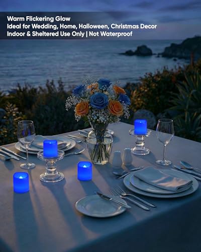 Homemory 24 Pack Blue Flameless Flickering LED Votive Tealights Candles - color: Blue (Blue Light), size: 24 Pack