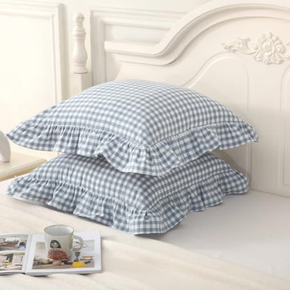 Mywinlle Blue Plaid Ruffle Gingham Throw Pillow Covers 18"x18" Set of 2 - color: Blue Gingham, size: 18" x 18" (Pack of 2)