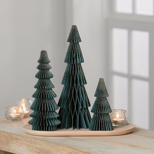 Set of 3 Honeycomb Paper Pine Forest Trees (Medium Set 3 Pine) - color: Medium Set 3 Pine