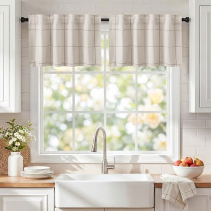 NICETOWN 100% Blackout Taupe Plaid Valances, Taupe, W26xL18, 2 Panels - color: Taupe, size: 26"W x 18"L (Pack of 2)
