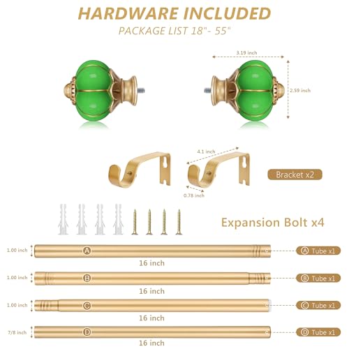 Ceramic Curtain Rods for Windows 18 to 55 Inch 1 Inch Adjustable - color: Gold Green, size: 18"-55"