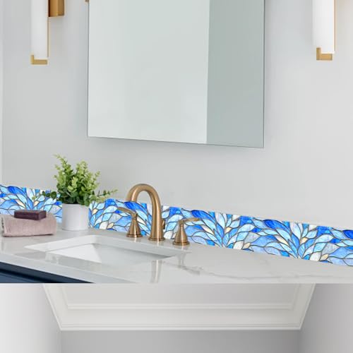 HOMETITUTE Peel and Stick Wallpaper Border 4x196in Blue Glass Pattern - color: Leaf texture
