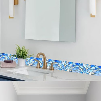 HOMETITUTE Peel and Stick Wallpaper Border 4x196in Blue Glass Pattern - color: Leaf texture