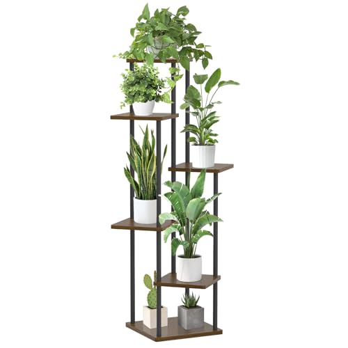 Oppro Plant Stand Indoor Outdoor, 6 Tier Corner Tall Metal Wood Shelf - color: Oak-6 Tier