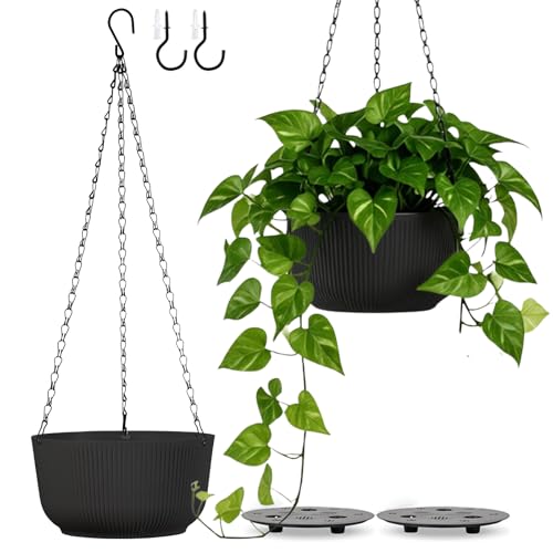 10 Inch Black Hanging Planters for Outdoor Indoor Plants - Set of 2 - color: Black, size: 10 Inch