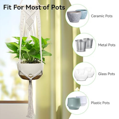 USLAI Macrame Plant Hanger, for Up to 12 Inch Pots, 47 Inch, Ivory, 2 Pack - color: 47+47 Inch - Ivory