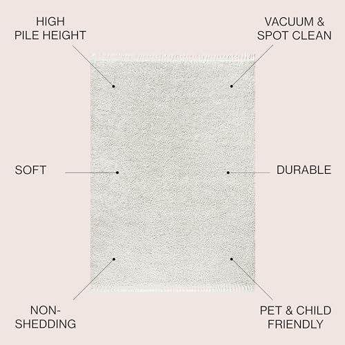 JONATHAN Y Mercer Shag Plush Tassel White Indoor Area Rug, 3x5, Contemporary, Modern, Easy-Cleaning for Living Room, Bedroom, Kitchen, Pet Friendly, Non-Shedding (MCR100A-3) - color: White With Tassel, size: 3'1" x 5' (Rectangular)