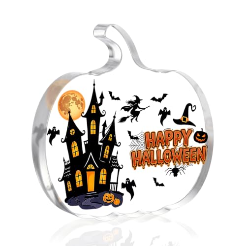Pumpkin Shaped Acrylic Tabletop Sign, Happy Halloween Standing Decor