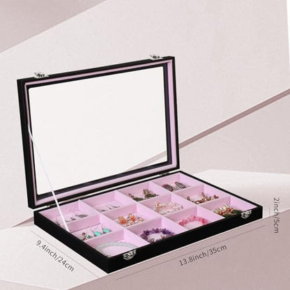 Stratalife 12 Grid Bracelet Jewelry Box, Bangle Holder Organizer with Lid - color: Pink-Black, size: 12 Grid