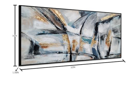 Yihui Arts Hand Painted Framed Abstract Canvas Wall Painting with Gold Foil - color: Framed Abstract Pictured, size: 32"L x 16"W