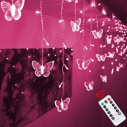 Butterfly Curtain Lights, 4.9ft 48 LED USB Window Fairy Lights 10 Butterflies 8 Modes Firefly Twinkle Timer String Lights with Remote for Room Bedroom Wall Ceiling Party Wedding Christmas - color: Pink, size: 4.9ft
