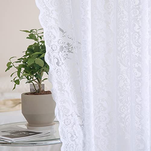 ALIGOGO White Lace Curtains 45 Inch Length for Small Window, 2 Panels - color: White 1, size: 52"W x 45"L (Pack of 2)