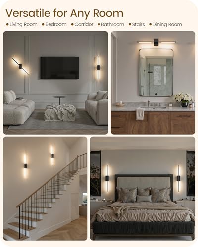27.6" Wireless Wall Sconces Battery Operated Set of 2, Rechargeable Lamps with Remote, 360° Rotation, 10000mAh, Touch Dimmable Lights for Bedroom, Living Room, Hallway, Black B06YBP205 - color: Black, size: 27.6 Inches