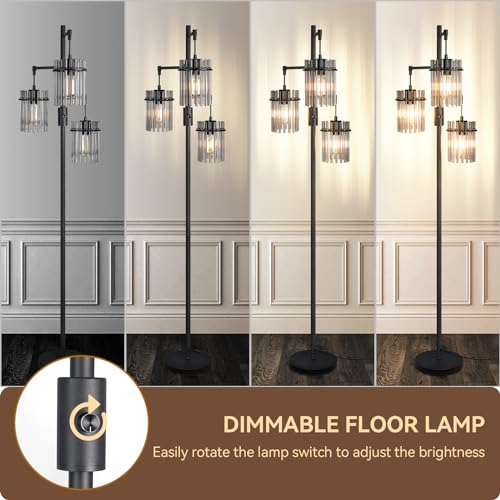 Dimmable Black Crystal Standing Farmhouse Tree Floor Lamp for Living Room - size: 66 inch Tall Black