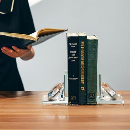1 Pair Crystal Bookends with 80mm Clear Diamond for Heavy Books - color: Diamond