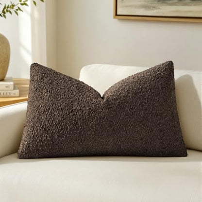 MIULEE Textured Boucle Lumbar Pillow Cover for Bed 12x20 Dark Brown - color: Dark Brown, size: 20" x 12" (Pack of 1)