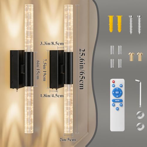 camuucci Battery Operated Wall Sconces Set of 2, Rechargeable Wall Lights - color: Black, size: 25.6 Inches