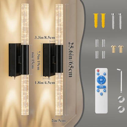 camuucci Battery Operated Wall Sconces Set of 2, Rechargeable Wall Lights - color: Black, size: 25.6 Inches