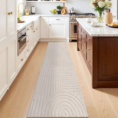 SHACOS Soft Cozy Fluffy Arch Pattern High-Low Pile Runner Rugs 2x10 Beige - color: Beige, size: 2'x10'