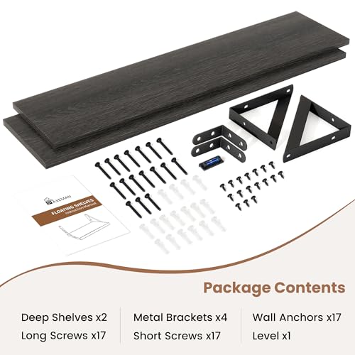 Axeman 55 Inch Floating Shelves, 8 Inch Deep Black Wall Shelves Set of 2 - color: Black, size: 55 Inch