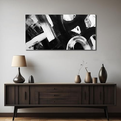 Ouzzlie Black Canvas Wall Art Abstract Prints Art for Office - color: white, size: 59"L x 29"W