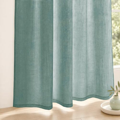 Sage Green Sheer Linen Curtains for Living Room Bedroom 54 Inches Long - color: Sage Green, size: 35"W x 54"L (Pack of 2)
