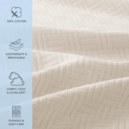 Arkwright Basket Weave Queen Blanket - 100% Ringspun Cotton All Season Blankets, Luxury Hotel Quality, Soft on Skin, Breathable, 300 GSM for Bed, Sofa, and Chair, 90 X 90 in, Beige - color: Almond Milk Taupe, size: Queen (90x90)