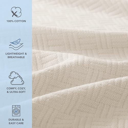 Arkwright Basket Weave King Blanket - 100% Ringspun Cotton All Season Blankets, Luxury Hotel Quality, Soft on Skin, Breathable, 300 GSM for Bed, Sofa, and Chair, 104 X 90 in, Beige - color: Almond Milk Taupe, size: King (104x90)