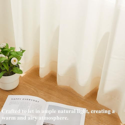 WEST LAKE Extra Large Cream French Pleated Sheer Curtains 120 Inches Long - color: Egret Ivory, size: 58"W x 120"L (Pack of 2)