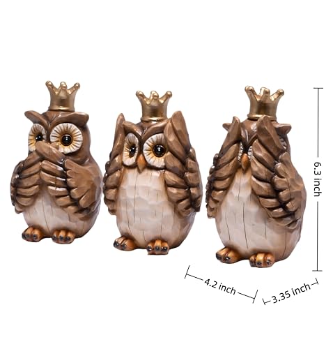 Hodao See No Evil Owl Figurines 3PCS, Crown Owl Decor, Home & Office Accent - color: Three Wise Owl