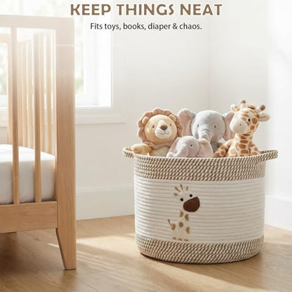 Baby Laundry Basket for Nursery, Large 15”x12” Giraffe Storage Baskets - color: Giraffe