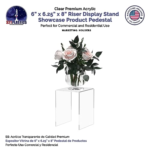 Marketing Holders 2 Pack Acrylic Riser Display Stand Tall Platform Clear 6" x 8" Tabletop Pedestal for Collectible Merchandise Figures and Figurines - size: 6"W x 8"H