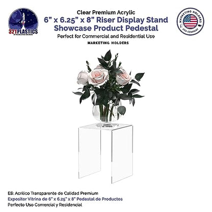 Marketing Holders 2 Pack Acrylic Riser Display Stand Tall Platform Clear 6" x 8" Tabletop Pedestal for Collectible Merchandise Figures and Figurines - size: 6"W x 8"H