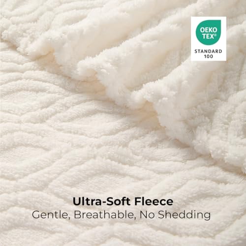 The Seacliff Blanket 50x60 Throw, Lighthouse Cream – Lightweight Soft Fleece Throw Blanket for Couch, Breathable All Season, Coastal Wave Texture - color: Lighthouse Cream, size: Throw 50x60