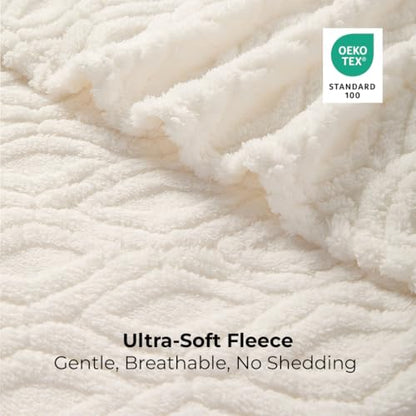 The Seacliff Blanket 50x60 Throw, Lighthouse Cream – Lightweight Soft Fleece Throw Blanket for Couch, Breathable All Season, Coastal Wave Texture - color: Lighthouse Cream, size: Throw 50x60