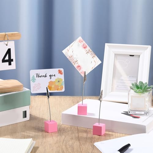 20 Pcs Cube Base Memo Clip Holder with Alligator Clip, Pink - color: Pink